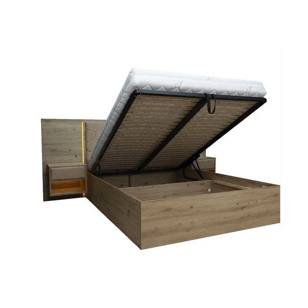 Taupe värvi polsterdatud/puitlaastplaadist kaheinimesevoodi panipaigaga ja liistudest raamiga 180x200 cm Palmeraie - Bobochic Paris-image-4