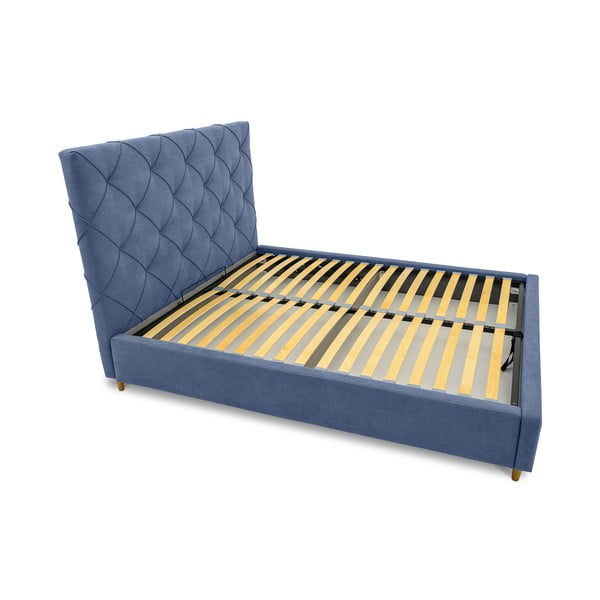 Sinine polsterdatud kaheinimesevoodi koos panipaiga ja voodipõhjaga 160x200 cm Bee - Scandic-image-4