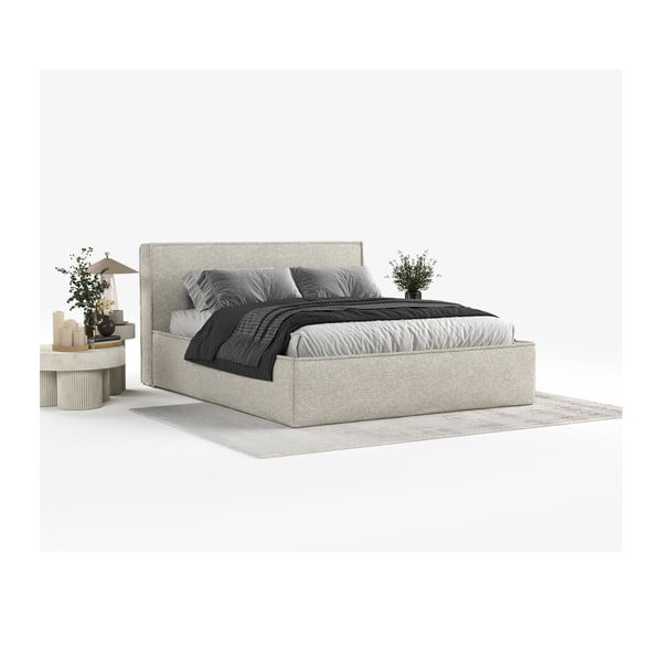 Beež polsterdatud kaheinimesevoodi koos voodipõhja ja panipaigaga 200x200cm Lounge L - Maison de Rêve-image-1