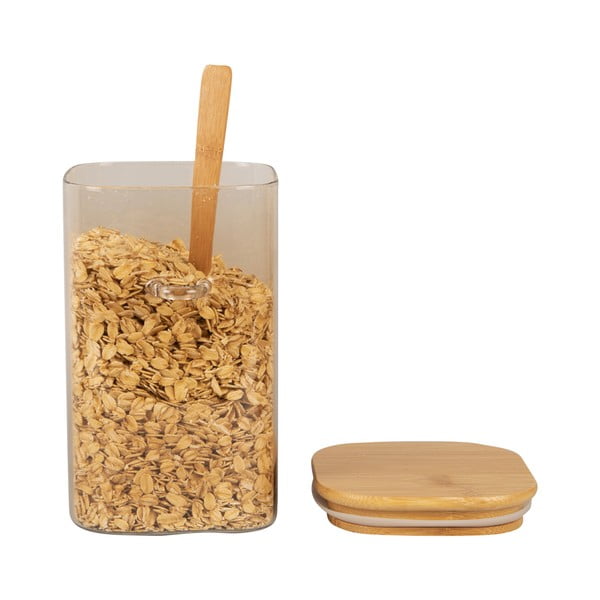 Pruunist klaasist purk puidust kaane ja lusikaga Kanister, kõrgus 16 cm - PT LIVING-image-2