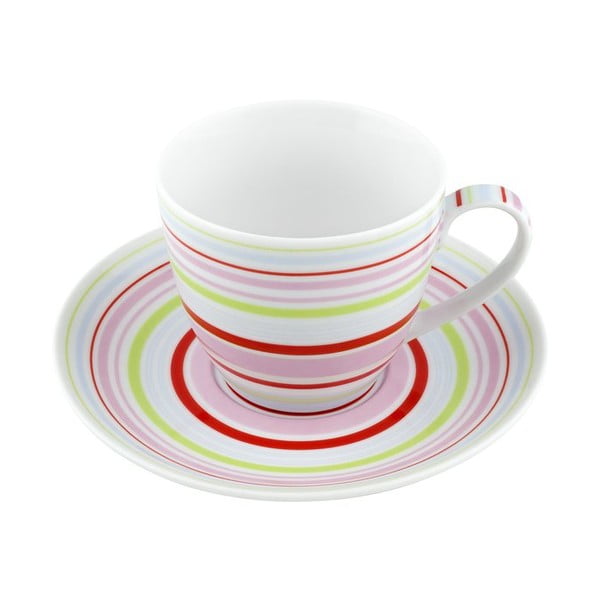 Porcelánový šálek s podšálkem Lines, barevný 4 ks
