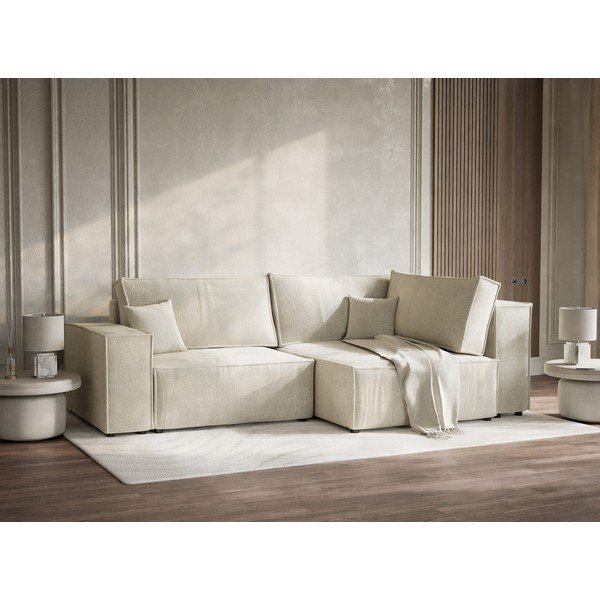 Kreemjas šenilldiivanvoodi/panipaigaga nurgadiivan (parempoolne/L-kujuline) Tonga - Maison de Rêve-image-4