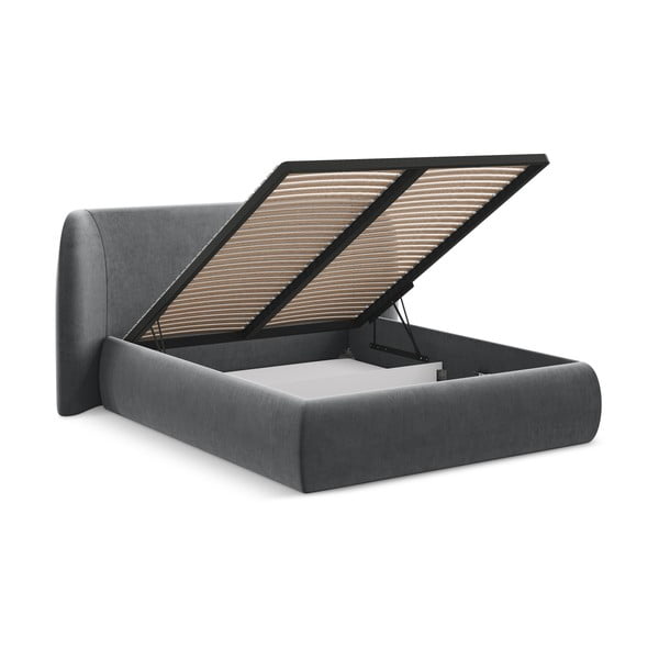 Tumehall polsterdatud kaheinimesevoodi koos voodipõhja ja panipaigaga 160x200cm Hauke - Makamii-image-2