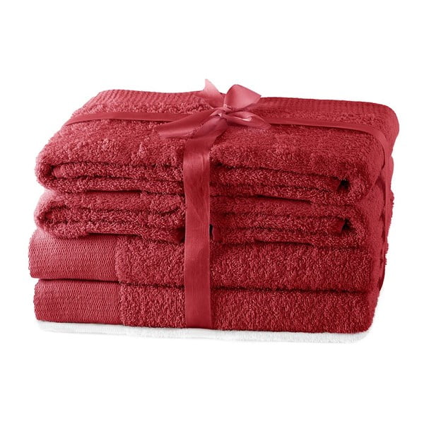 Punased froteest puuvillased käterätid ja saunalinad komplektis 6 tk Amari – Restilo