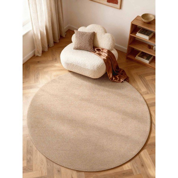 Käsitsi kootud villane ümmargune vaip naturaalses värvitoonis ø 160 cm Puristic Knots - Elle Decoration-image-1