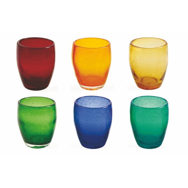 Sada 6 barevných skleniček z foukaného skla VDE Tivoli 1996 Rainbow, 280 ml
