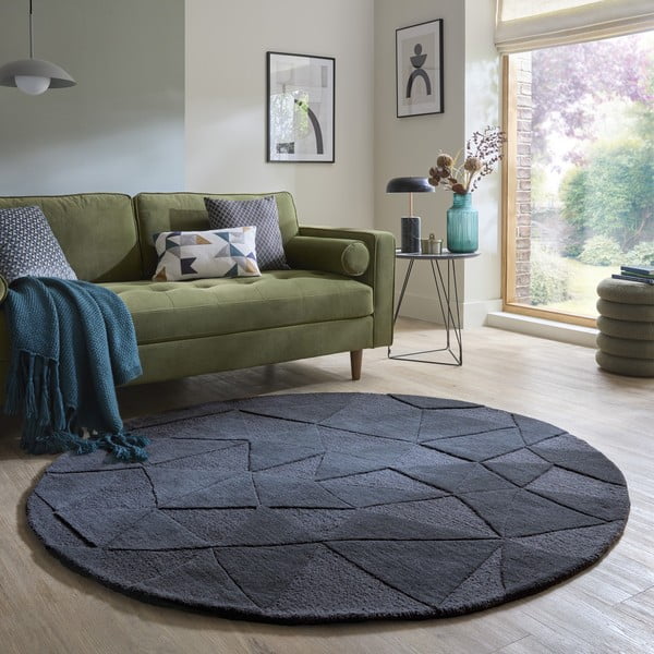 Antratsiitne käsitsi kootud villane ümmargune vaip ø 160 cm Shard Charcoal - Flair Rugs-image-1