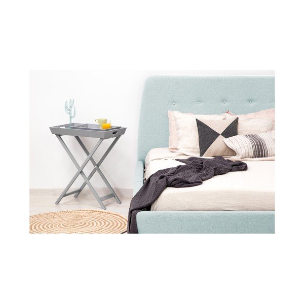 Tyrkysová dvoulůžková postel s dřevěnými nohami Vivonita Mae, 140 x 200 cm-image-3