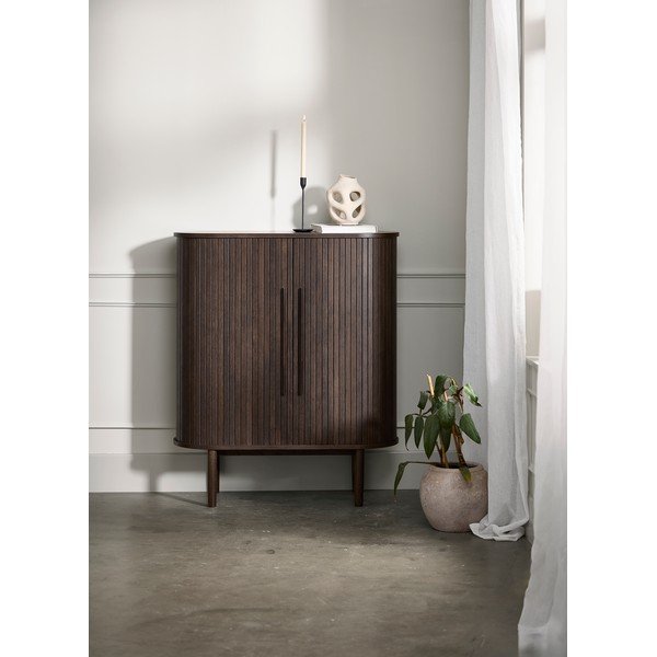 Tammepuust kapp lükandustega tumedas naturaalses värvitoonis 100x118x40 cm Meta - Unique Furniture-image-1