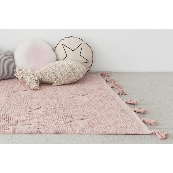 Roosa pestav käsitsi kootud puuvillane laste vaip 120x175 cm Hippy Stars Vinatge Nude - Lorena Canals-image-1