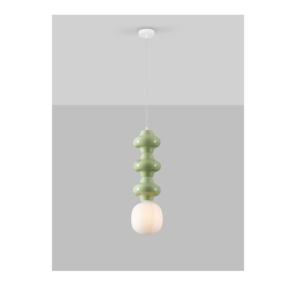 Valge/heleroheline keraamiline ripplamp klaasist varjuga, ø 18 cm Clio - Nova Luce-image-4
