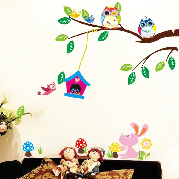 Komplekt seinakleebised Owls ja Bird Cage On Tree - Ambiance