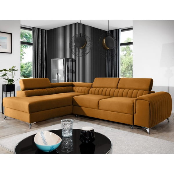 Kollane sametist lahtikäiv/sahtliga nurgadiivan (vasak nurk/L-kujuline) Laurence – ELTAP-image-1