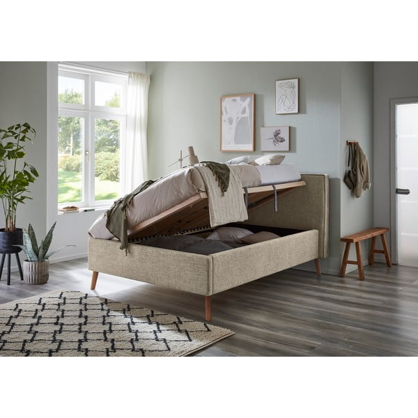 Beež polsterdatud kaheinimesevoodi koos voodipõhjaga 140x200 cm Riva – Meise Möbel-image-3