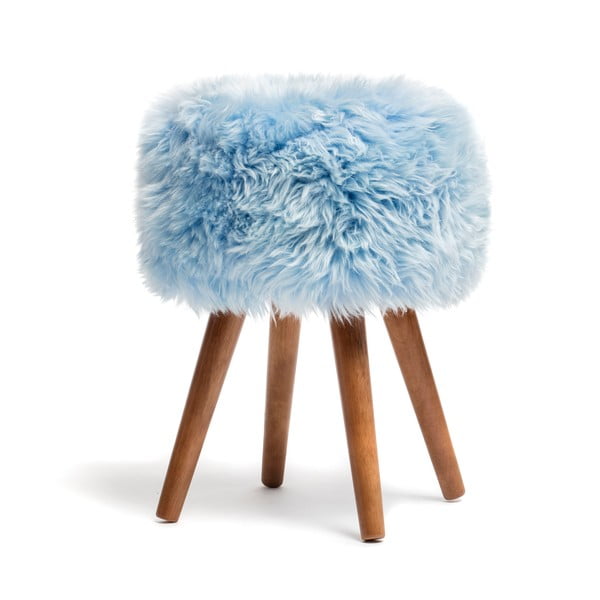 Stolička s modrým sedákem z ovčí kožešiny Royal Dream, ⌀ 30 cm