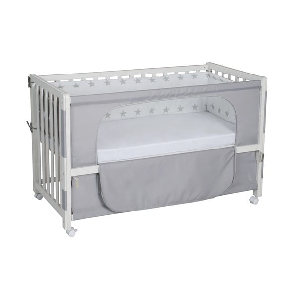 Valge ratastel võrevoodi koos varikatusega 60x120 cm Little stars - Roba-image-2