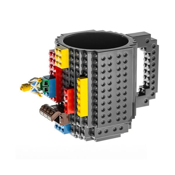 Šedý plastový hrnek s motivem LEGO s kostičkami Just Mustard, 350 ml