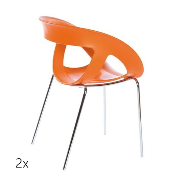 Set 2 oranžových židlí Moema, chromové nohy
