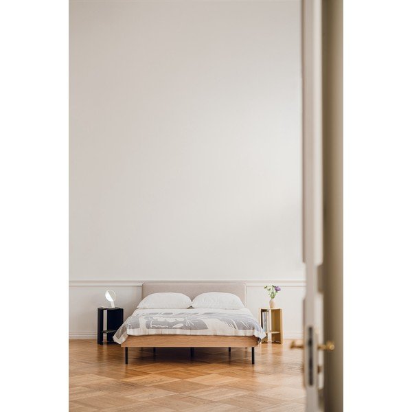 Polsterdatud/puitlaastplaadist kaheinimesevoodi tammepuust dekooriga ja liistudest raamiga 180x200 cm naturaalses värvitoonis Streiko - noo.ma-image-3