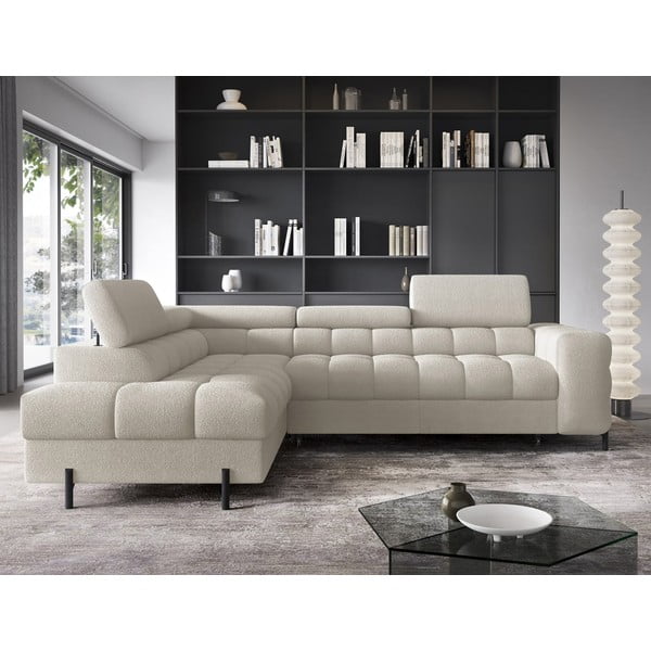 Kreem bouclé-kangast lahtikäiv/sahtliga nurgadiivan (vasak nurk/L-kujuline) Ferucce – ELTAP-image-1