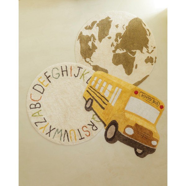 Ookerkollane pestav/käsitsi kootud puuvillane lastevaip 90x130 cm School Bus - Lorena Canals-image-1