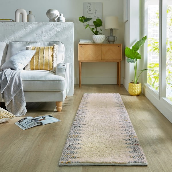 Hall-kreem käsitsi kootud villaseguga vaip 60x230 cm Minerals Border - Flair Rugs-image-1