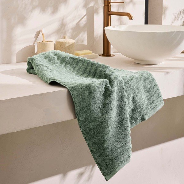 Roheline frotee-puuvillane rätik 50x90 cm Maya - douceur d'intérieur-image-3