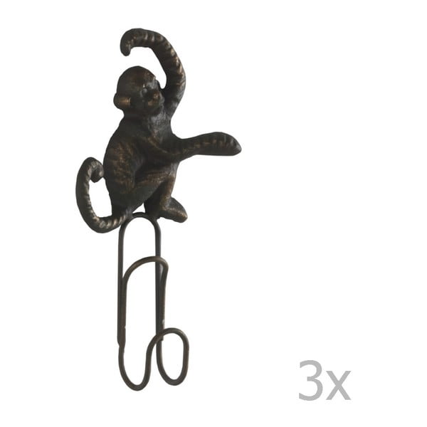 Sada 3 tmavě šedých nástěnných kovových věšáků Geese Monkey