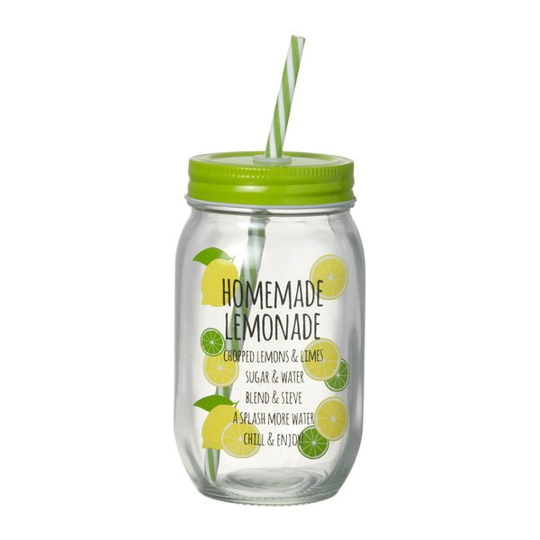 Zelená sklenice s brčkem Parlane Homemade Lemonade