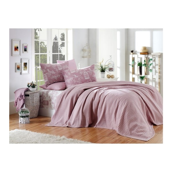 Tmavě růžový ložní set z bavlny na jednolůžko, 160 x 240 cm