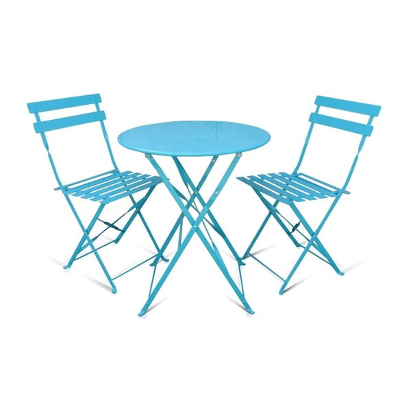 Set 2 modrých zahradních židlí a stolu Edie