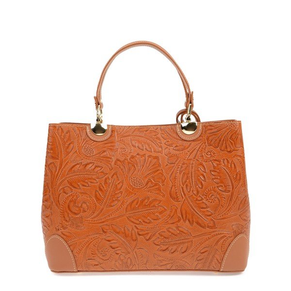 Konjaki pruun nahast käekott Floral - Carla Ferreri-image-1