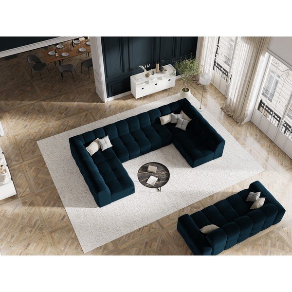 Tumesinine sametne nurgadiivan (U-kujuline) Kendal - Micadoni Home-image-1