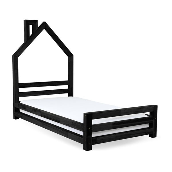 Dětská černá postel z smrkového dřeva Benlemi Wally, 80 x 160 cm