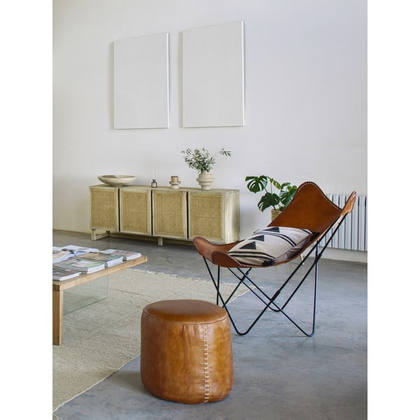 Konjaki pruunist nahast puff Cesia - Kave Home-image-4