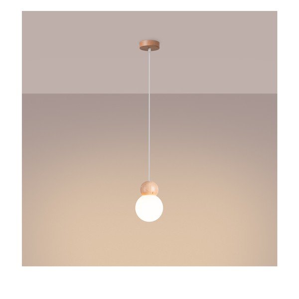 Valge/naturaalne täispuidust ripplamp klaasist varjuga, läbimõõduga 11 cm Glim - Sollux-image-4