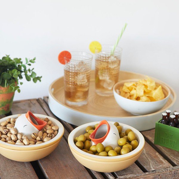 Kollane/valge keraamiline serveerimiskauss 250 ml Hungry Bird - Balvi-image-1