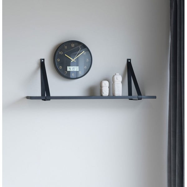 Must puidust riiul nahast käepidemetega , 80 x 20 cm Forno - House Nordic-image-1