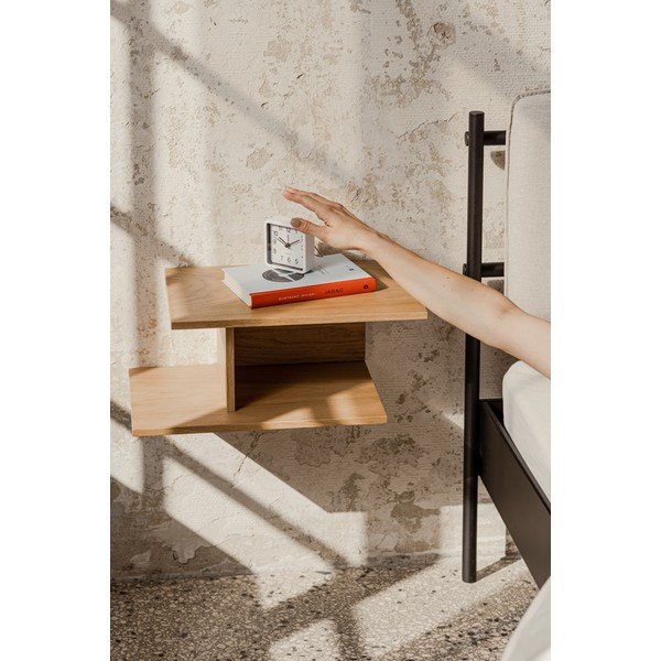 Rippuv/riiulitega öökapp tammepuust dekooriga naturaalses värvitoonis Tann - noo.ma-image-2