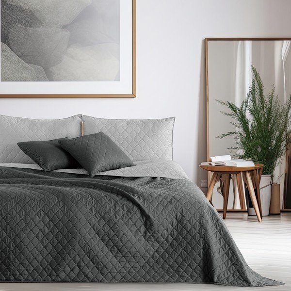 Hall kahepoolne mikrofiibervoodiplaat Charcoal Silver, 170 x 270 cm Axel - DecoKing-image-1