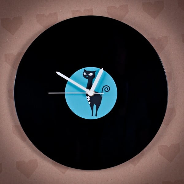Vinylové hodiny Modrá kočka