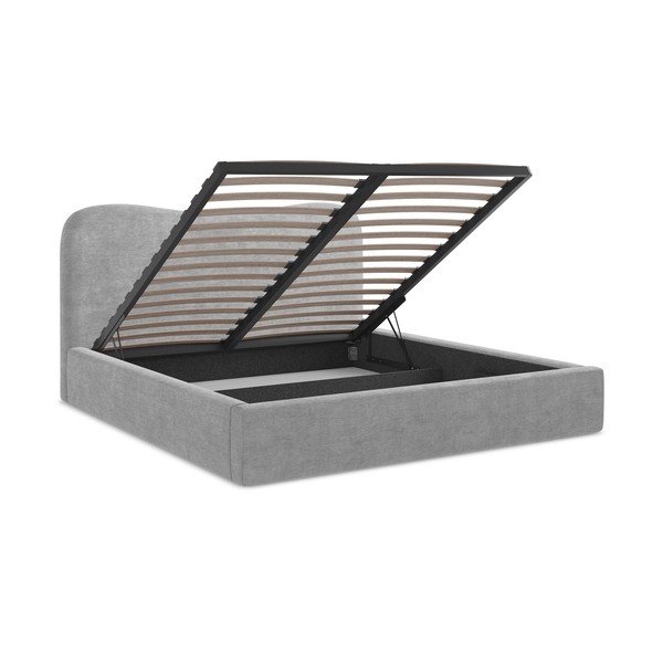 Helehall polsterdatud kaheinimesevoodi panipaigaga ja liistudest raamiga 180x200 cm Kahai - Makamii-image-3