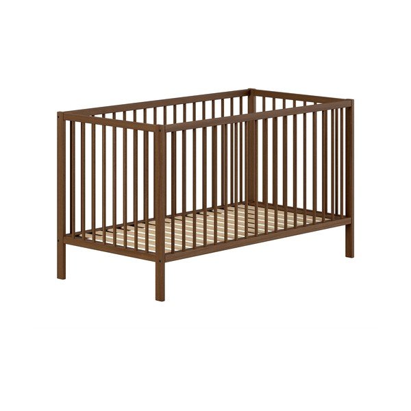 Pruun pöögipuidust eemaldatava külje/reguleeritava kõrgusega võrevoodi 70x140 cm Dino - Vipack