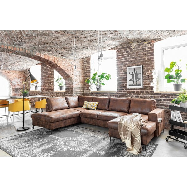 Pruun U-kujuline diivanvoodi kunstnahast Vintage, vasakpoolne nurk Lofty Lilly - Miuform-image-4