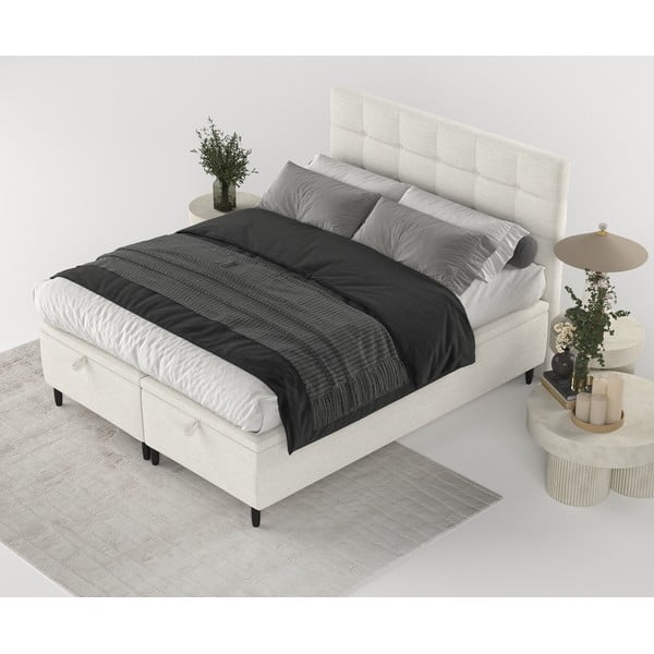 Kreemvalge polsterdatud kaheinimesevoodi koos panipaigaga 160x200 cm Senses - Maison de Rêve-image-3