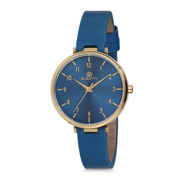 Modré dámské hodinky s koženým řemínkem Bigotti Milano Anette