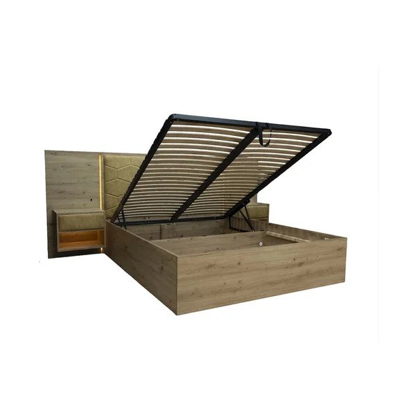 Roheline polsterdatud/puitlaastplaadist kaheinimesevoodi panipaigaga ja liistudest raamiga 160x200 cm Palmeraie - Bobochic Paris-image-4