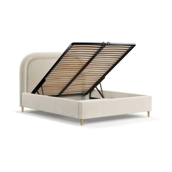 Kreem polsterdatud kaheinimesevoodi koos voodipõhja ja panipaigaga 180x200cm Mija - Maison de Rêve-image-3