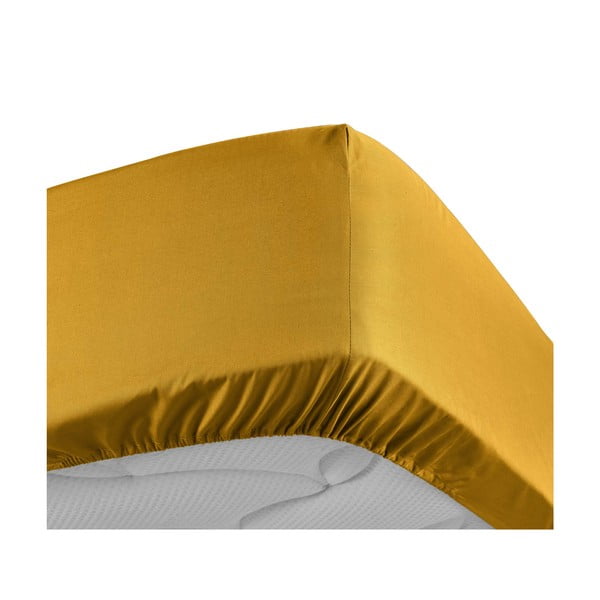 Kollane puuvill-perkalist kummiga lina 180x200 cm Percaline - douceur d'intérieur-image-3