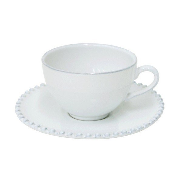 Valge keraamiline kruus koos taldrikuga , 250 ml Pearl - Costa Nova